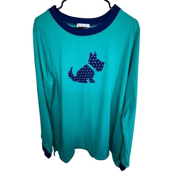 Anthony Richards Blue Long Sleeve T-Shirt With Dog Patch On Front - Picture 1 of 4